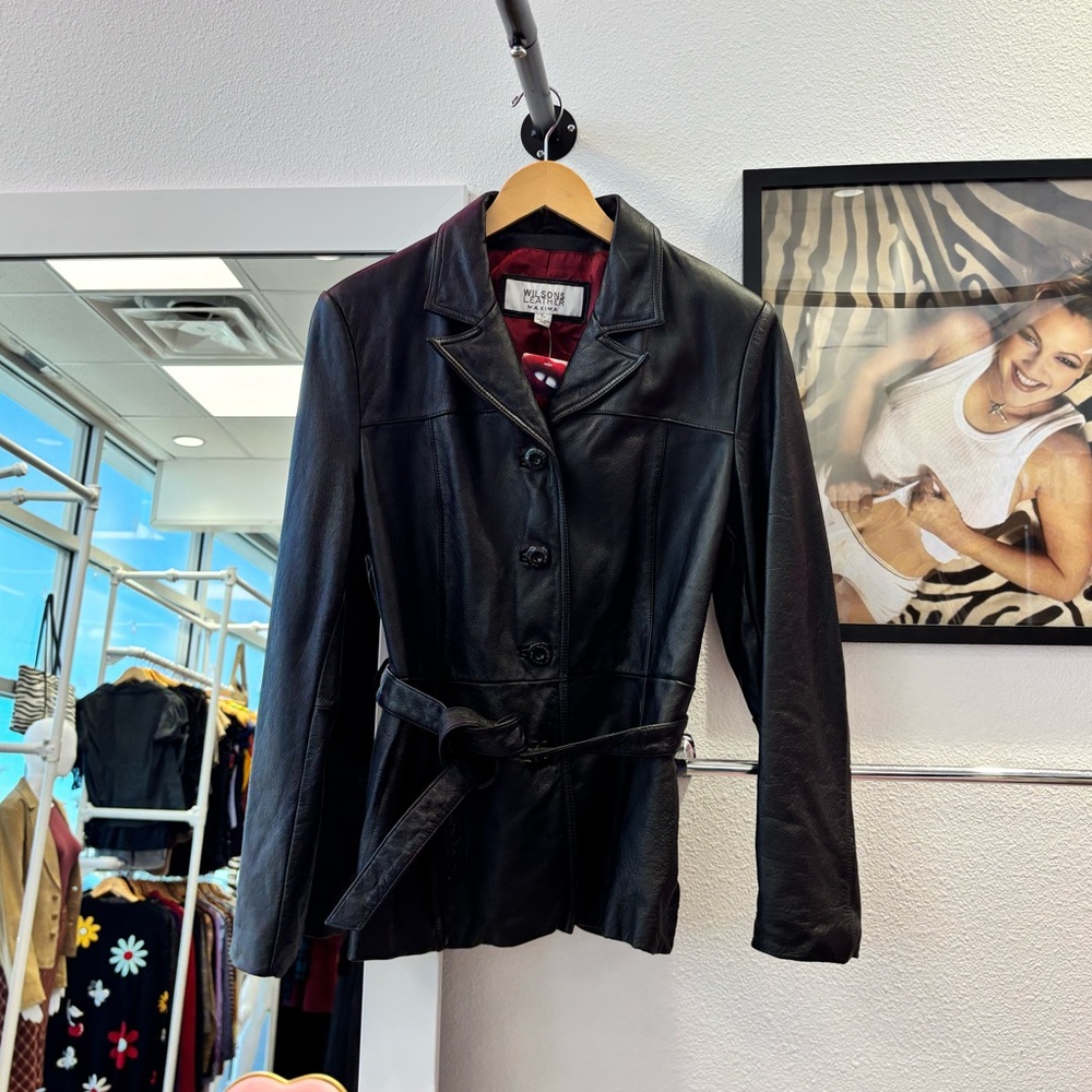 Wilson Leather Black Crop Trench Jacket